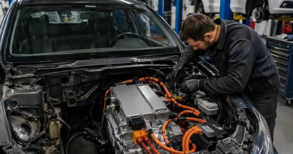 Retrofit Elettrico: Come Funziona, Kit, Costi e Bonus 19 Retrofit elettrico auto con conversione da motore termico a elettrico in officina specializzata